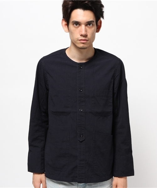 CIAOPANIC（チャオパニック）の「【Ciaopanic】　ノーカラーフレンチワークジャケット（ブルゾン・メンズ・オフホワイト/ネイビー/オリーブ・MEDIUM/LARGE）」の4枚目の写真