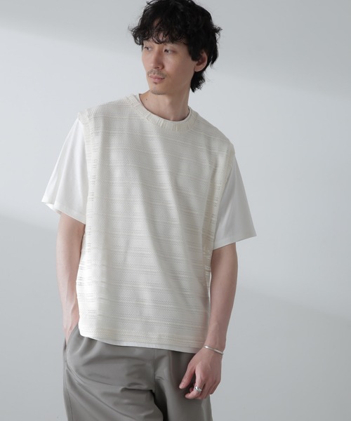 NANO universe（ナノユニバース）の「かぎ針アンサンブルTシャツ（Tシャツ/カットソー・メンズ・ブラック/ホワイト/ベージュ・L/M）」の2枚目の写真
