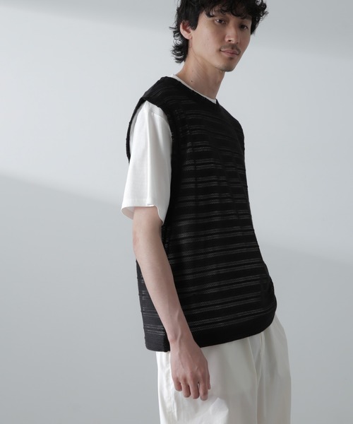 NANO universe（ナノユニバース）の「かぎ針アンサンブルTシャツ（Tシャツ/カットソー・メンズ・ブラック/ホワイト/ベージュ・L/M）」の4枚目の写真
