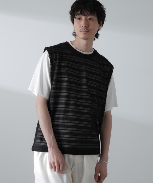 NANO universe（ナノユニバース）の「かぎ針アンサンブルTシャツ（Tシャツ/カットソー・メンズ・ブラック/ホワイト/ベージュ・L/M）」の5枚目の写真