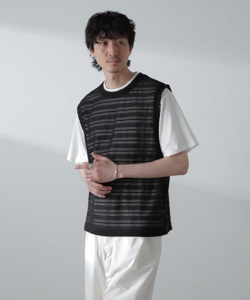NANO universe（ナノユニバース）の「かぎ針アンサンブルTシャツ（Tシャツ/カットソー・メンズ・ブラック/ホワイト/ベージュ・L/M）」の6枚目の写真
