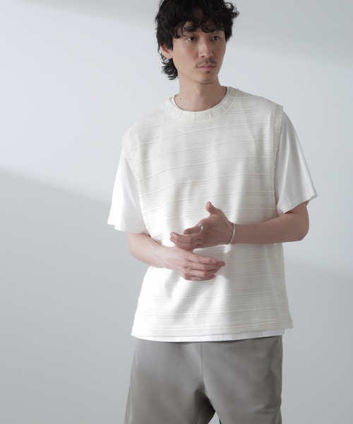 NANO universe（ナノユニバース）の「かぎ針アンサンブルTシャツ（Tシャツ/カットソー・メンズ・ブラック/ホワイト/ベージュ・L/M）」の16枚目の写真