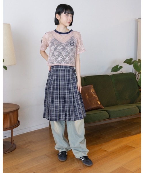 3.3 Field Trip （3.3フィールドトリップ）の「3.3 Field Trip／ベルトツキチェックスカート（スカート・レディース・ライトブルー/ネイビー・FREE）」の5枚目の写真