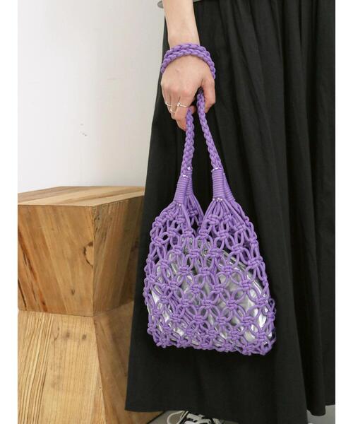 Samansa Mos2 blue（サマンサモスモスブルー）の「巾着付コードマクラメバッグ（ハンドバッグ・レディース・ブラック/パープル/オフホワイト・F）」の15枚目の写真