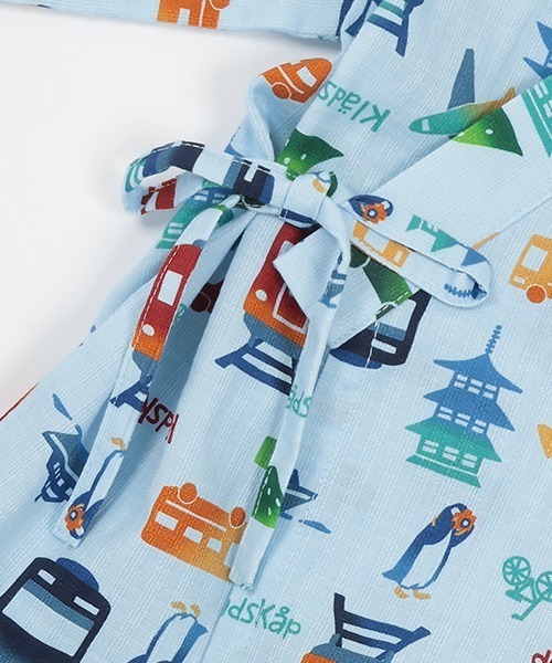 kladskap(クレードスコープ)の「乗り物柄甚平(浴衣・キッズ・オフホワイト/サックスブルー・S/M/L)」の4枚目の写真