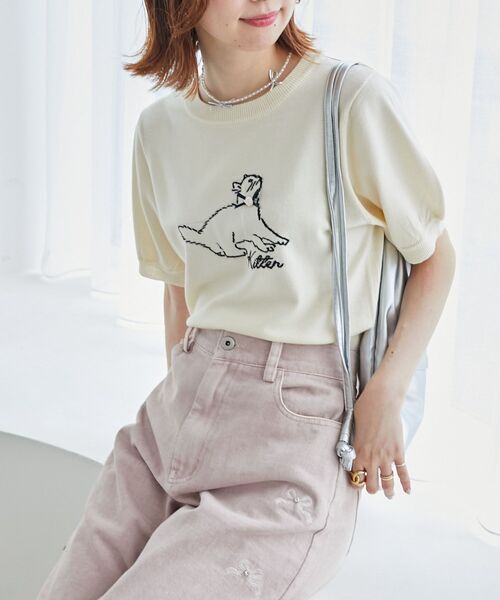 MAJESTIC LEGON（マジェスティックレゴン）の「キャットジャカード半袖ニット（ニット/セーター・レディース・アイボリー/ブラック/レッド・MEDIUM）」の5枚目の写真