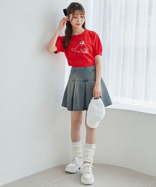 MAJESTIC LEGON（マジェスティックレゴン）の「キャットジャカード半袖ニット（ニット/セーター・レディース・アイボリー/ブラック/レッド・MEDIUM）」の10枚目の写真