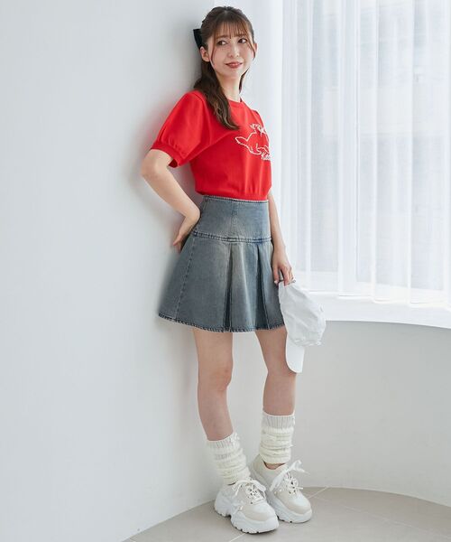 MAJESTIC LEGON（マジェスティックレゴン）の「キャットジャカード半袖ニット（ニット/セーター・レディース・アイボリー/ブラック/レッド・MEDIUM）」の11枚目の写真