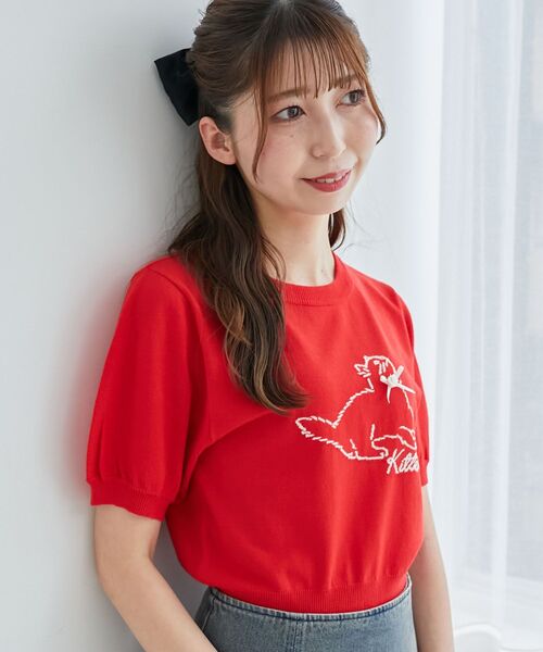 MAJESTIC LEGON（マジェスティックレゴン）の「キャットジャカード半袖ニット（ニット/セーター・レディース・アイボリー/ブラック/レッド・MEDIUM）」の15枚目の写真