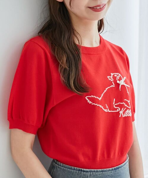 MAJESTIC LEGON（マジェスティックレゴン）の「キャットジャカード半袖ニット（ニット/セーター・レディース・アイボリー/ブラック/レッド・MEDIUM）」の17枚目の写真