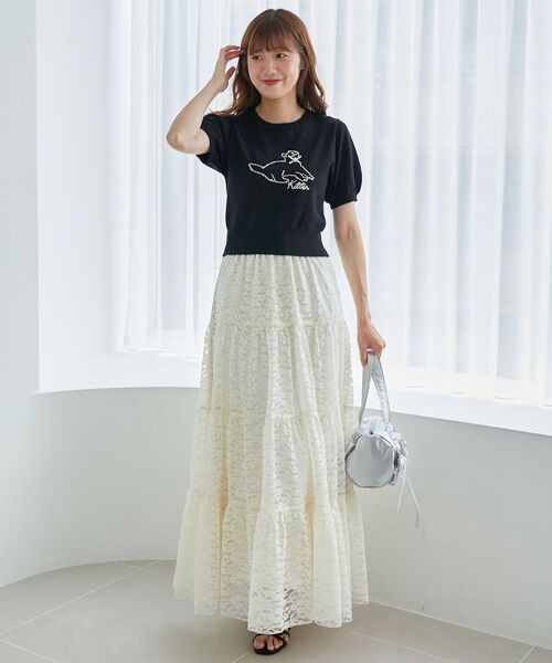 MAJESTIC LEGON（マジェスティックレゴン）の「キャットジャカード半袖ニット（ニット/セーター・レディース・アイボリー/ブラック/レッド・MEDIUM）」の18枚目の写真