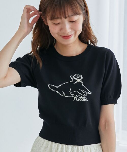 MAJESTIC LEGON（マジェスティックレゴン）の「キャットジャカード半袖ニット（ニット/セーター・レディース・アイボリー/ブラック/レッド・MEDIUM）」の22枚目の写真