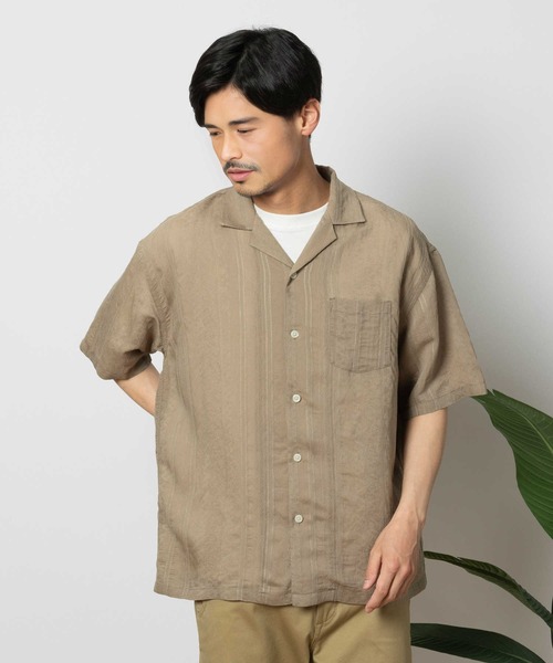 BACK NUMBER(バックナンバー)の「BACK NUMBER(バックナンバー)ドビーオープンカラー半袖シャツ(シャツ/ブラウス・メンズ・ホワイト/ネイビー/ベージュ・M/L/XL)」の2枚目の写真