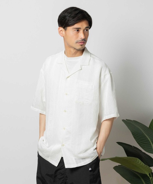 BACK NUMBER(バックナンバー)の「BACK NUMBER(バックナンバー)ドビーオープンカラー半袖シャツ(シャツ/ブラウス・メンズ・ホワイト/ネイビー/ベージュ・M/L/XL)」の1枚目の写真