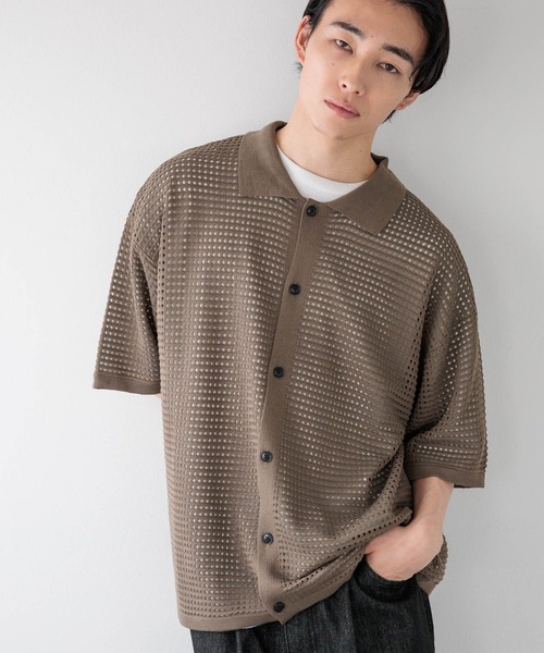 LOWRYS FARM(ローリーズファーム)の「メッシュニットシャツカーデSS 135221(Tシャツ/カットソー・レディース・グリーン/ブラウン/グレー・FREE)」の2枚目の写真