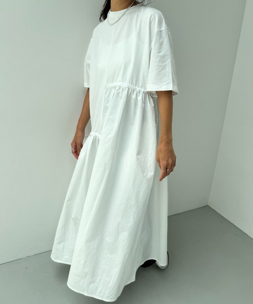 y/m（イム）の「異素材ドッキングドロストワンピース（ワンピース・レディース・ブラック/キャメル/アイボリー・FREE）」の22枚目の写真