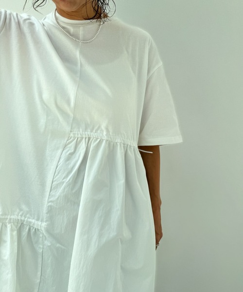 y/m（イム）の「異素材ドッキングドロストワンピース（ワンピース・レディース・ブラック/キャメル/アイボリー・FREE）」の16枚目の写真