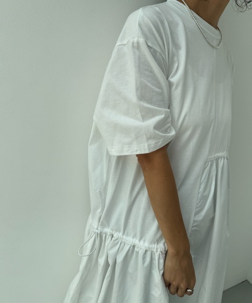 y/m（イム）の「異素材ドッキングドロストワンピース（ワンピース・レディース・ブラック/キャメル/アイボリー・FREE）」の15枚目の写真