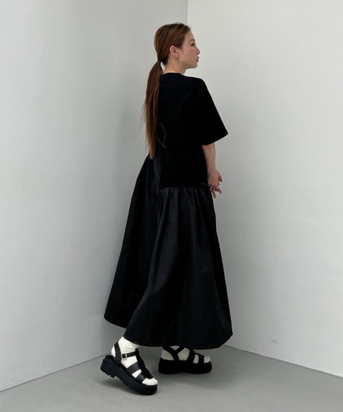 y/m（イム）の「異素材ドッキングドロストワンピース（ワンピース・レディース・ブラック/キャメル/アイボリー・FREE）」の7枚目の写真