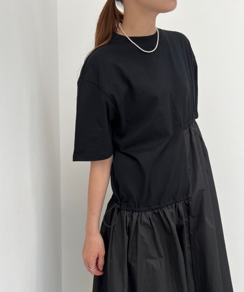 y/m（イム）の「異素材ドッキングドロストワンピース（ワンピース・レディース・ブラック/キャメル/アイボリー・FREE）」の6枚目の写真