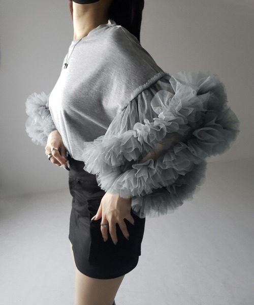 セール】※※【 2color 】フリルスリーブボリュームチュール