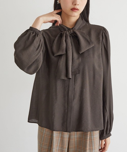 VIS（ビス）の「【洗える】ビックボウタイブラウス（シャツ/ブラウス・レディース・チャコールグレー/ピンク/キナリ・FREE）」の10枚目の写真