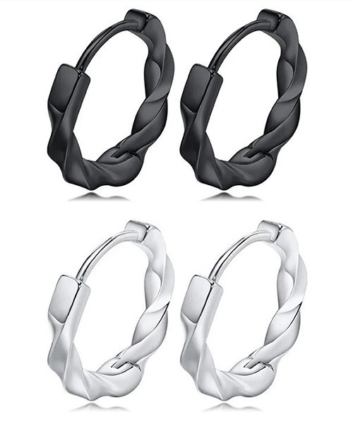 ARCHIVER（アーカイバ）の「【Bz】【WARAIJOGO（ワライジョーゴ）】EK134/ツイストリングフープペアピアス/両耳用（ピアス（両耳用）・メンズ・ブラック/シルバー・8/10/12）」の5枚目の写真