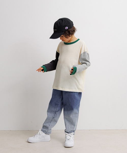 BAYFLOW（ベイフロー）の「[肌ざわり抜群!] ワッフルロンT(KIDS)（Tシャツ/カットソー・キッズ・オフホワイト/グレー/チャコール/グリーン・150cm/110cm/140cm/120cm/130cm）」の5枚目の写真