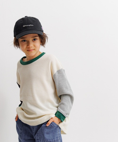 BAYFLOW（ベイフロー）の「[肌ざわり抜群!] ワッフルロンT(KIDS)（Tシャツ/カットソー・キッズ・オフホワイト/グレー/チャコール/グリーン・150cm/110cm/140cm/120cm/130cm）」の6枚目の写真