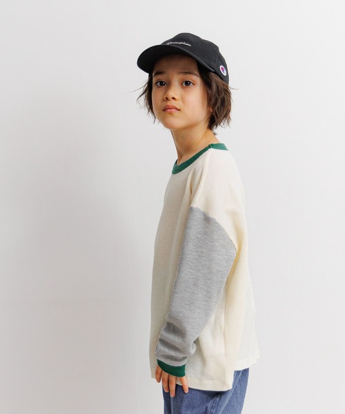 BAYFLOW（ベイフロー）の「[肌ざわり抜群!] ワッフルロンT(KIDS)（Tシャツ/カットソー・キッズ・オフホワイト/グレー/チャコール/グリーン・150cm/110cm/140cm/120cm/130cm）」の8枚目の写真