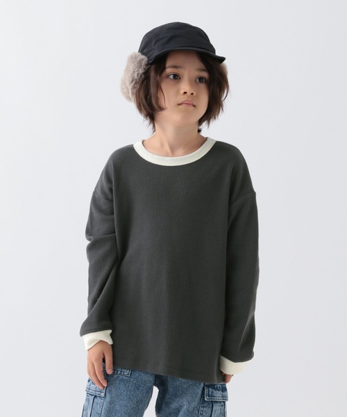 BAYFLOW（ベイフロー）の「[肌ざわり抜群!] ワッフルロンT(KIDS)（Tシャツ/カットソー・キッズ・オフホワイト/グレー/チャコール/グリーン・150cm/110cm/140cm/120cm/130cm）」の14枚目の写真
