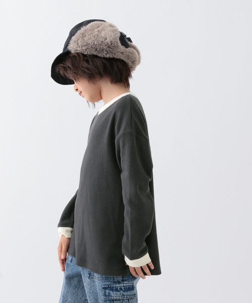 BAYFLOW（ベイフロー）の「[肌ざわり抜群!] ワッフルロンT(KIDS)（Tシャツ/カットソー・キッズ・オフホワイト/グレー/チャコール/グリーン・150cm/110cm/140cm/120cm/130cm）」の16枚目の写真