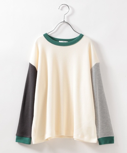 BAYFLOW（ベイフロー）の「[肌ざわり抜群!] ワッフルロンT(KIDS)（Tシャツ/カットソー・キッズ・オフホワイト/グレー/チャコール/グリーン・150cm/110cm/140cm/120cm/130cm）」の21枚目の写真