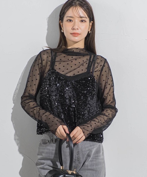 VICKY（ビッキー）の「ベロアスパンコールビスチェキャミソール≪手洗い可能≫（キャミソール・レディース・ブラック/ライトグレー・M）」の4枚目の写真
