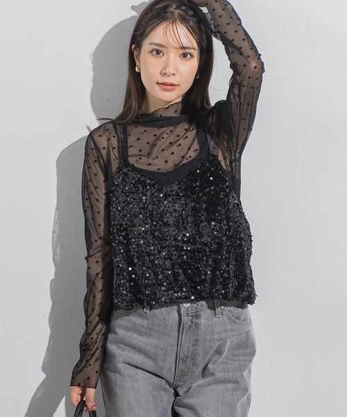 VICKY（ビッキー）の「ベロアスパンコールビスチェキャミソール≪手洗い可能≫（キャミソール・レディース・ブラック/ライトグレー・M）」の6枚目の写真