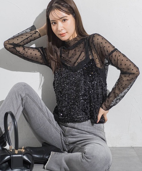 VICKY（ビッキー）の「ベロアスパンコールビスチェキャミソール≪手洗い可能≫（キャミソール・レディース・ブラック/ライトグレー・M）」の9枚目の写真