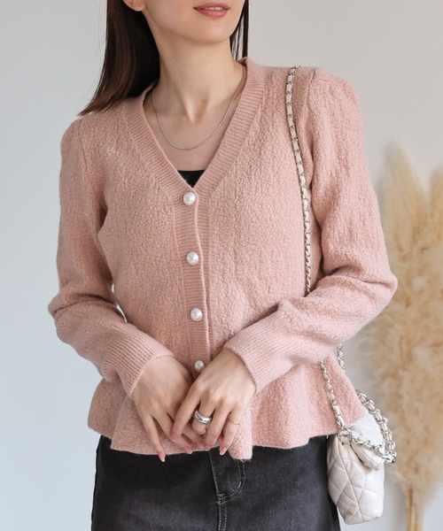 セール】パールボタンパフスリーブ ラメカーディガン/ジャケット