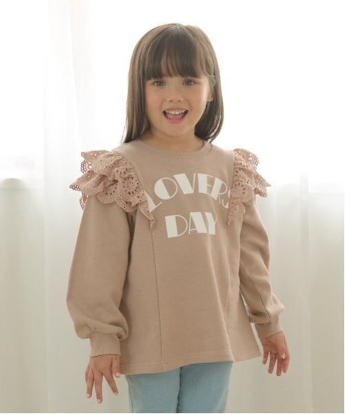 Lycee mine（リセマイン）の「【毛玉バイバイ裏毛】コットンレース付きAラインスウェット（スウェット・キッズ・ブルーグレー/ブラック/レッド/モスグリーン/ベージュ・100cm/120cm/130cm/150cm/140cm/110cm）」の3枚目の写真