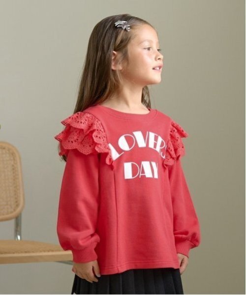 Lycee mine（リセマイン）の「【毛玉バイバイ裏毛】コットンレース付きAラインスウェット（スウェット・キッズ・ブルーグレー/ブラック/レッド/モスグリーン/ベージュ・100cm/120cm/130cm/150cm/140cm/110cm）」の5枚目の写真