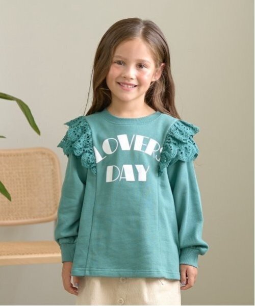Lycee mine（リセマイン）の「【毛玉バイバイ裏毛】コットンレース付きAラインスウェット（スウェット・キッズ・ブルーグレー/ブラック/レッド/モスグリーン/ベージュ・100cm/120cm/130cm/150cm/140cm/110cm）」の4枚目の写真