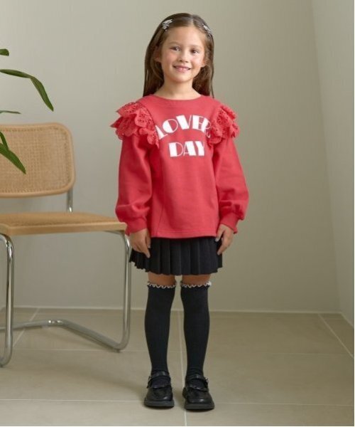 Lycee mine（リセマイン）の「【毛玉バイバイ裏毛】コットンレース付きAラインスウェット（スウェット・キッズ・ブルーグレー/ブラック/レッド/モスグリーン/ベージュ・100cm/120cm/130cm/150cm/140cm/110cm）」の11枚目の写真