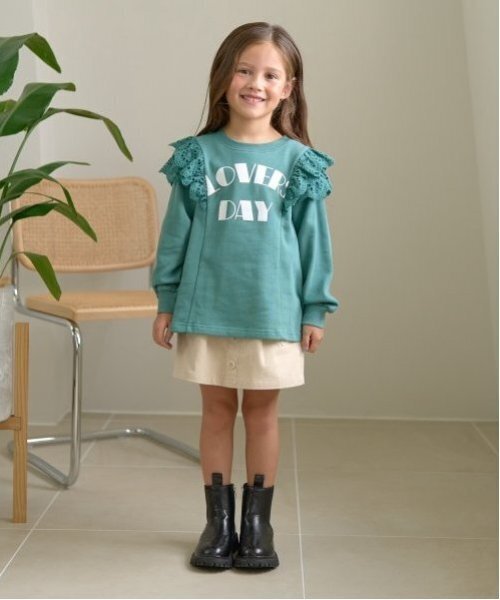 Lycee mine（リセマイン）の「【毛玉バイバイ裏毛】コットンレース付きAラインスウェット（スウェット・キッズ・ブルーグレー/ブラック/レッド/モスグリーン/ベージュ・100cm/120cm/130cm/150cm/140cm/110cm）」の15枚目の写真