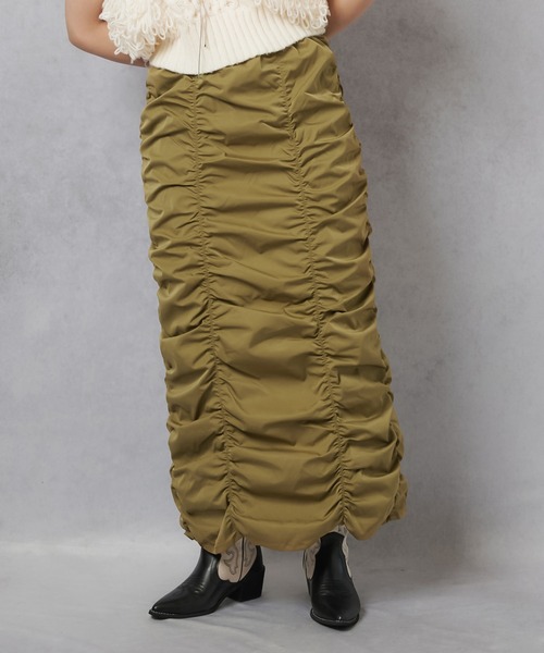 Lull(ルル)の「【Lull / ルル】シャーリングデザインカーゴスカート(スカート・レディース・ブラック/オリーブ・ONESIZE)」の8枚目の写真
