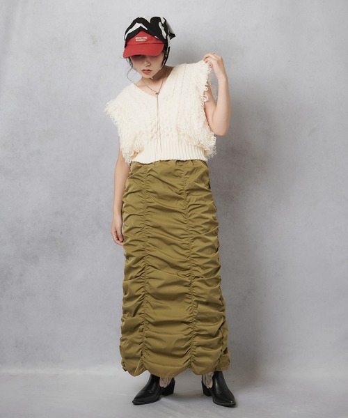 Lull(ルル)の「【Lull / ルル】シャーリングデザインカーゴスカート(スカート・レディース・ブラック/オリーブ・ONESIZE)」の11枚目の写真