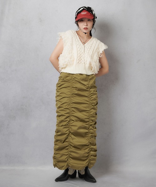 Lull(ルル)の「【Lull / ルル】シャーリングデザインカーゴスカート(スカート・レディース・ブラック/オリーブ・ONESIZE)」の12枚目の写真