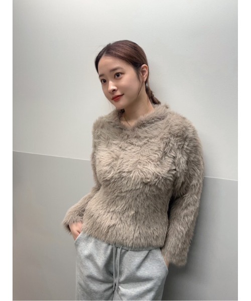 LYEON(リヨン)の「シャギーパーカー/シャギーニットプルオーバー(パーカー・レディース・ベージュ/オフホワイト・FREE)」の8枚目の写真