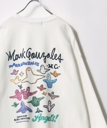 MARK GONZALES/マークゴンザレス オーバーサイズ 裏起毛 ワンポイント刺繍 フロント/バックプリント スウェット レディース メンズ トレーナー