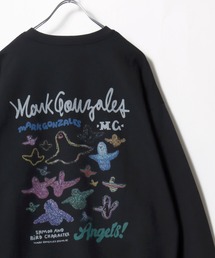 MARK GONZALES/マークゴンザレス オーバーサイズ 裏起毛 ワンポイント刺繍 フロント/バックプリント スウェット レディース メンズ トレーナー