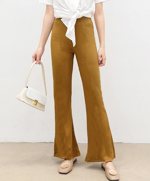 Sibra（シブラ）の「リブフレアーパンツ（その他パンツ・レディース・キャメル/ブラック・M）」の9枚目の写真