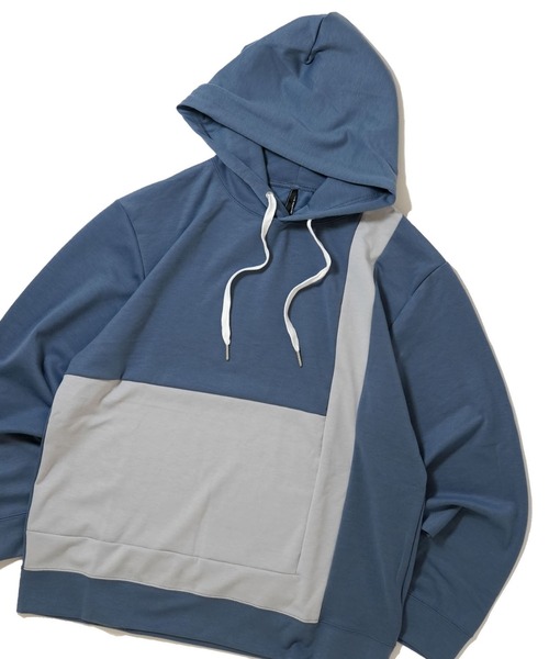 おしゃれスタ(オシャレスタ)の「cardboard knit switching hoodie/ダンボールニット 切り替え プルオーバー パーカー オーバーサイズ メンズ レディース(パーカー・メンズ・ブラック/サックスブルー/チャコールグレー/ホワイト・L/XL/M)」の4枚目の写真